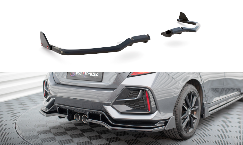 Central Arriere Splitter (avec une barre verticale) + Flaps Honda Civic Sport Mk 10 Facelift HO-CI-10-SPORT-RSD1G+RD1G+RSF1B