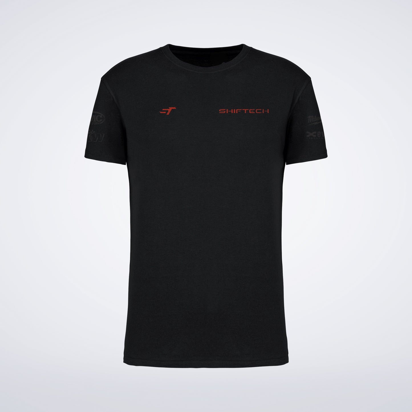 T-SHIRT NOIR MANCHES COURTES IMPRIMÉ DOS BANDE ROUGE SHIFTECH - UNISEXE