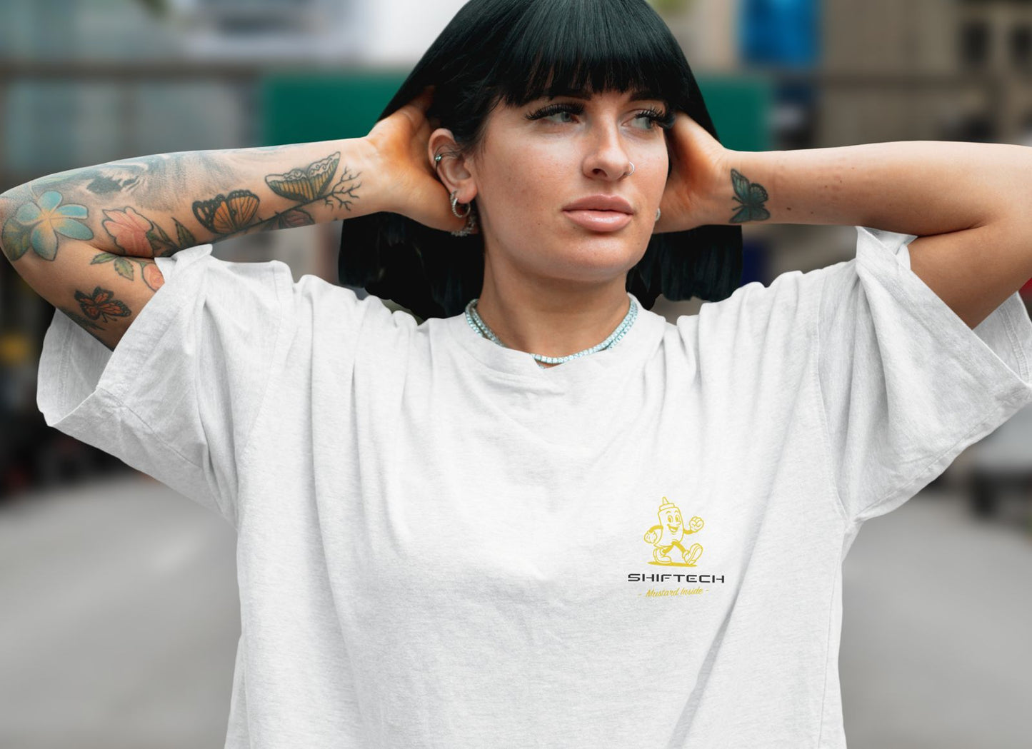 T-SHIRT BLANC MANCHES COURTES MUSTARD DIJON - UNISEXE