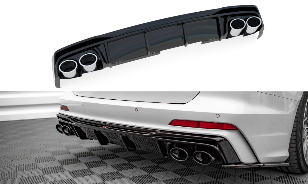Rajout Du Pare-Chocs Arriere + Faux Pot D'échappement Audi S6 / A6 S-Line C8 AU-A6-C8-SLINE-RS1G+RS1RG+CHROME