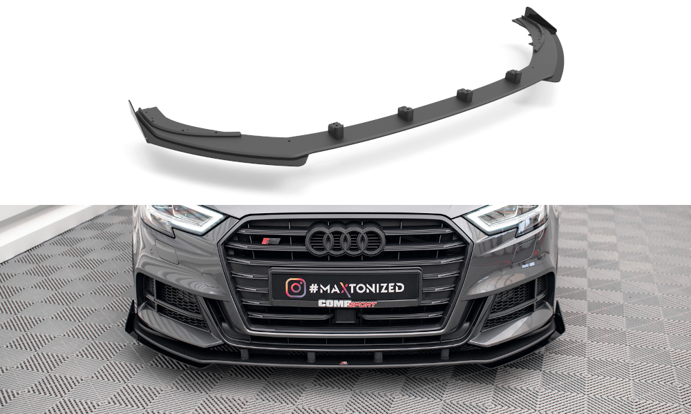 Street Pro Lame Du Pare-Chocs Avant V.1 + Flaps Audi S3 / A3 S-Line Sportback 8V Facelift AUS33FSBCNC-FD1BRB+FSF1G