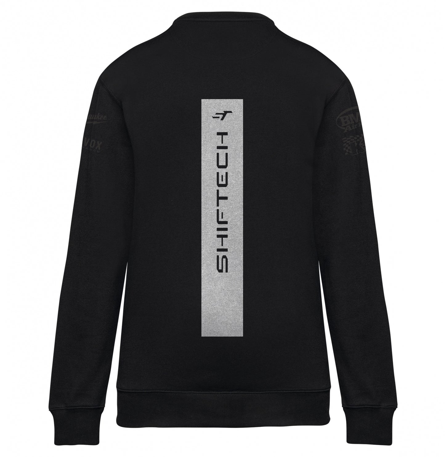 PULL NOIR ATELIER DÉTAIL ROUGE IMPRIMÉ DOS BANDE BLANCHE SHIFTECH - UNISEXE