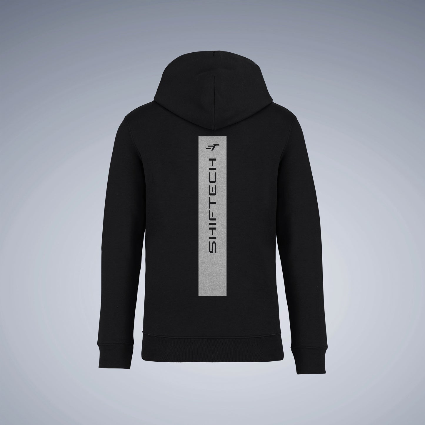 HOODIE NOIR IMPRIMÉ DOS BANDE BLANCHE SHIFTECH - UNISEXE