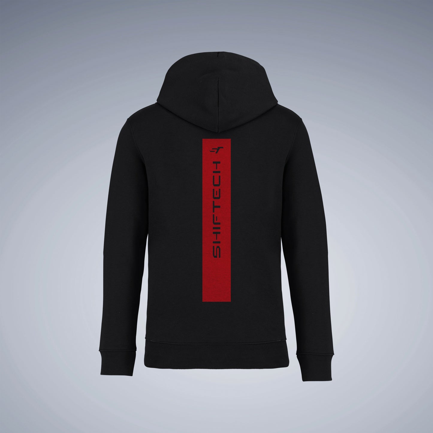 HOODIE NOIR IMPRIMÉ DOS BANDE ROUGE SHIFTECH - UNISEXE