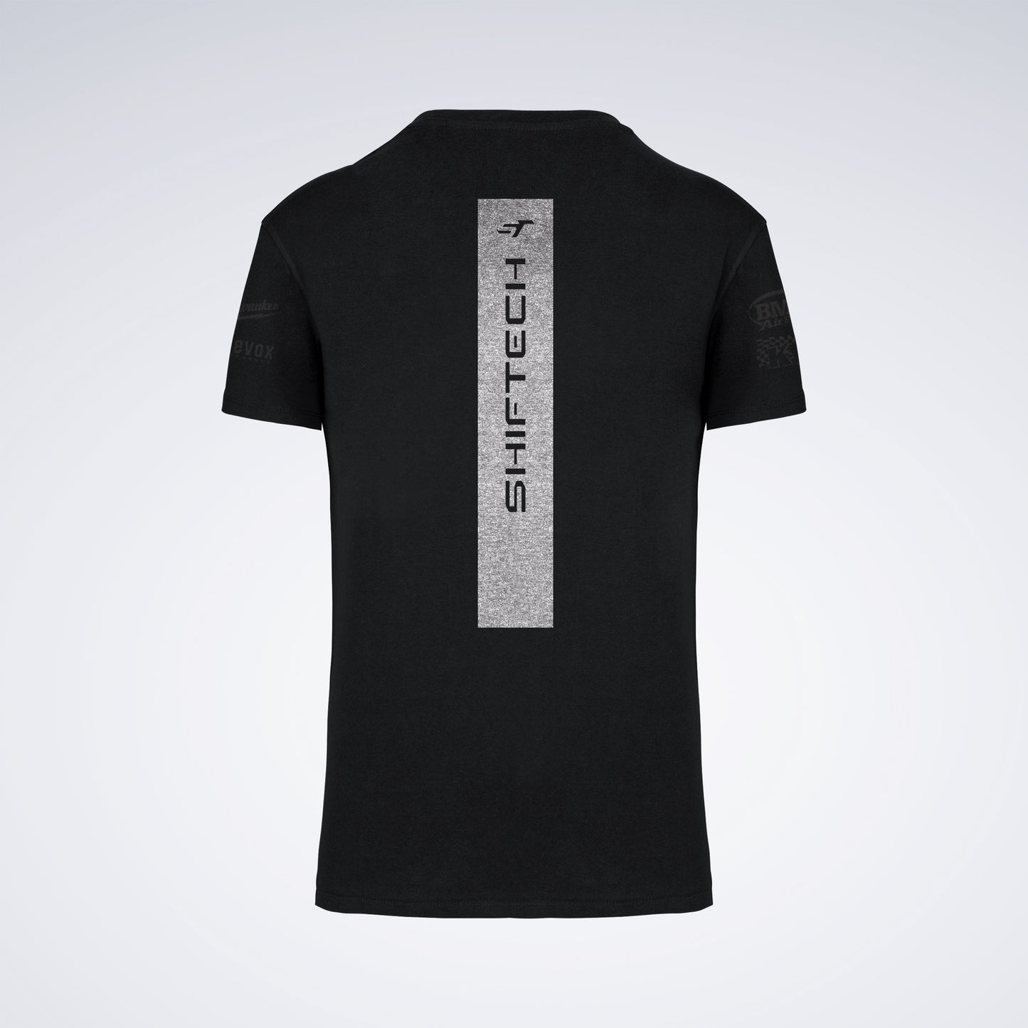 T-SHIRT NOIR MANCHES COURTES IMPRIMÉ DOS BANDE BLANCHE SHIFTECH - UNISEXE