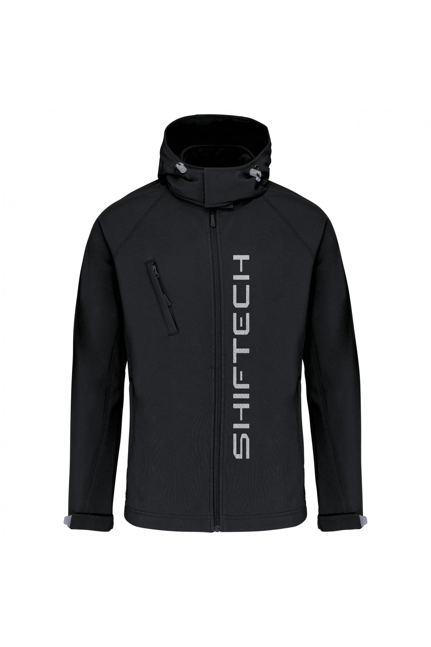 VESTE NOIR À CAPUCHE AMOVIBLE IMPRIMÉ DOS SHIFTECH BLANC - UNISEXE