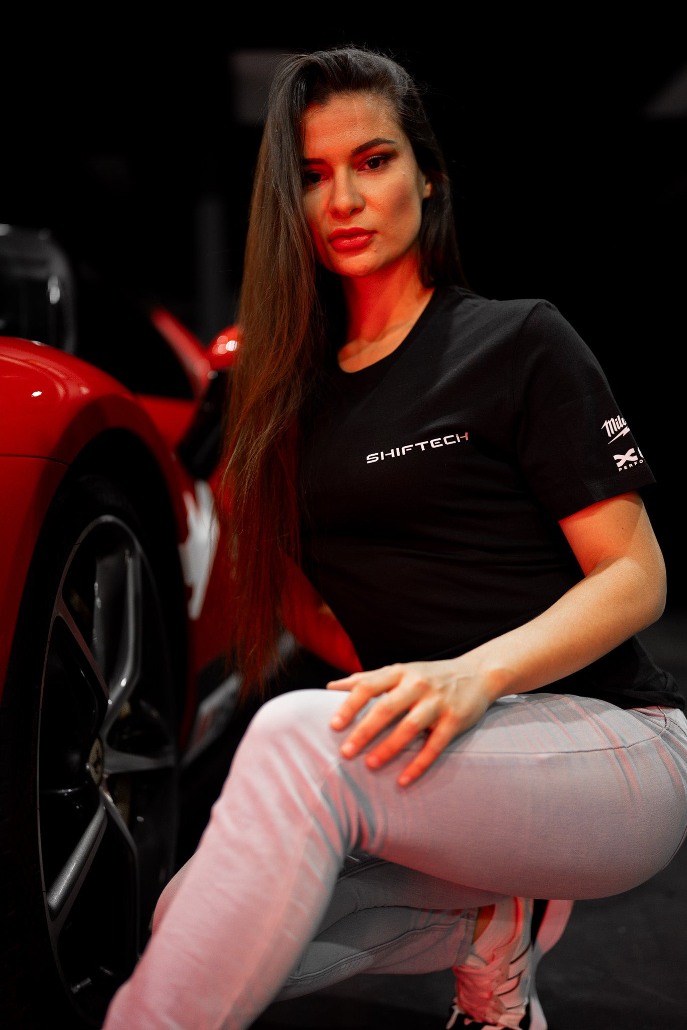 T-SHIRT NOIR MANCHES COURTES IMPRIMÉ DOS BANDE BLANCHE SHIFTECH - UNISEXE