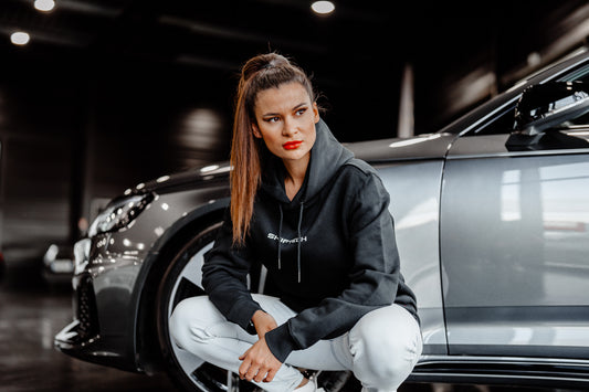 HOODIE NOIR IMPRIMÉ DOS BANDE BLANCHE SHIFTECH - UNISEXE