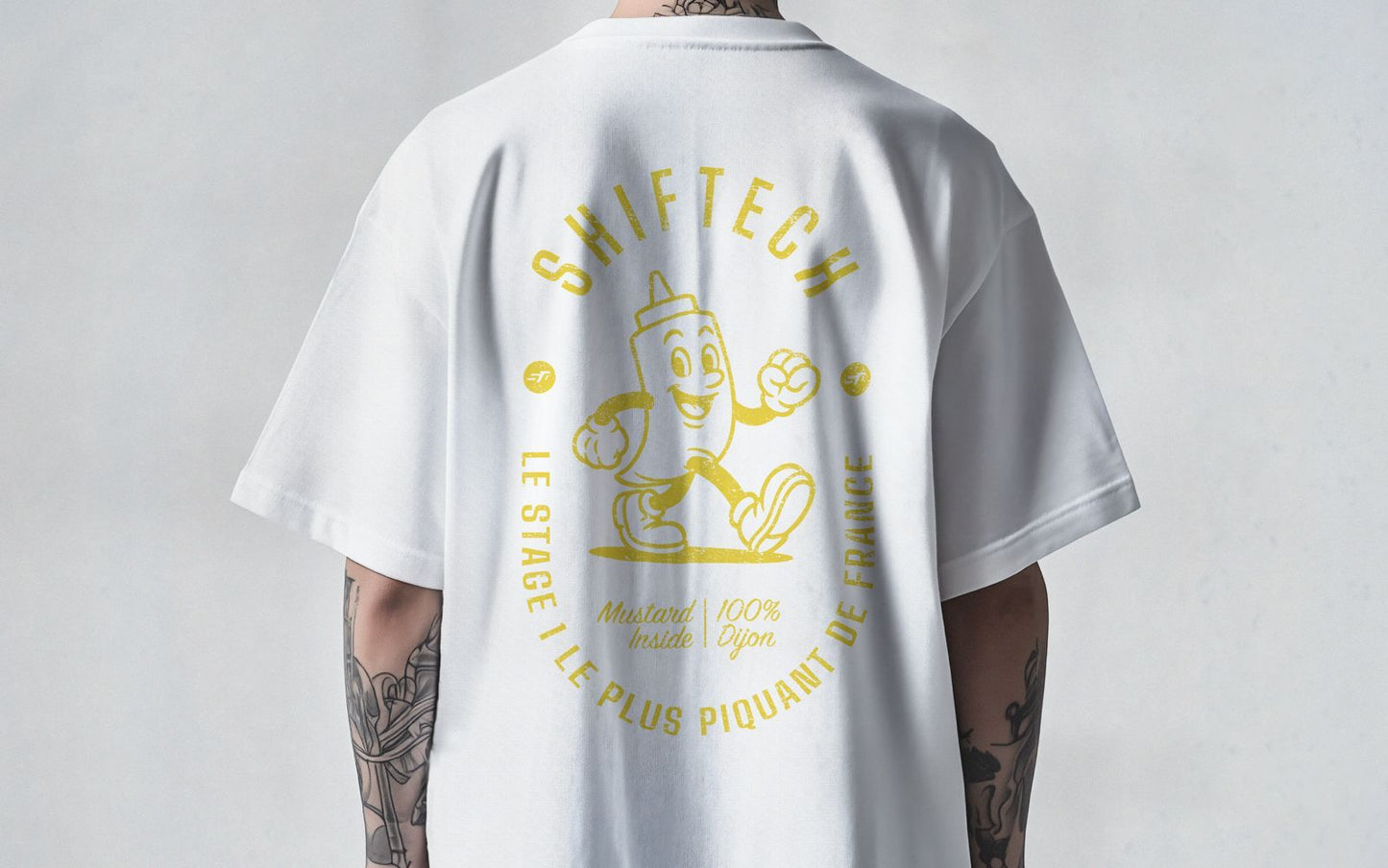 T-SHIRT BLANC MANCHES COURTES MUSTARD DIJON  - UNISEXE