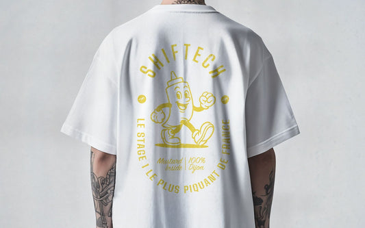 T-SHIRT BLANC MANCHES COURTES MUSTARD DIJON  - UNISEXE